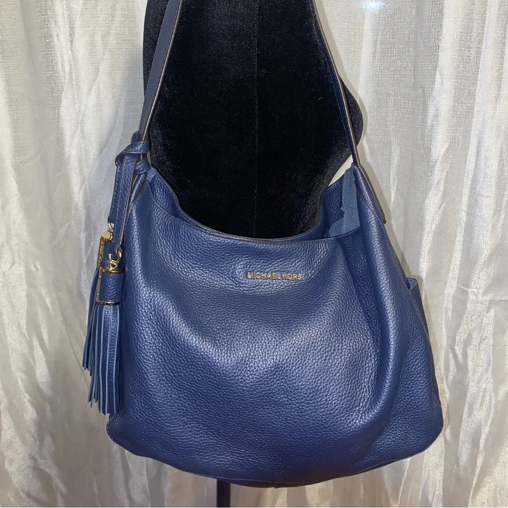 Michael Kors Navy Pebbled Leather Hobo with Tassel
